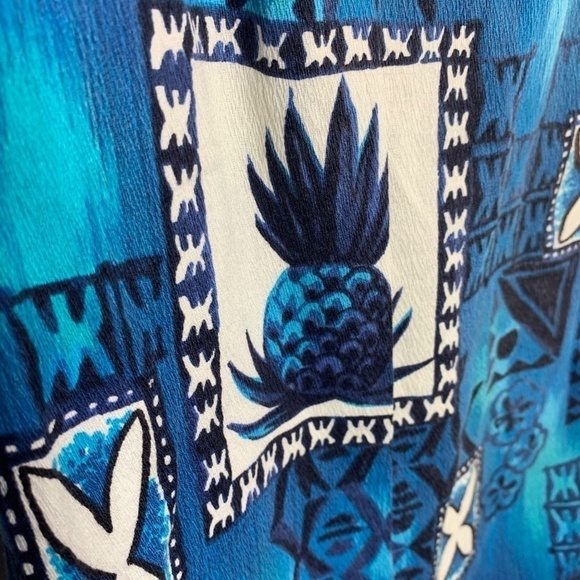 Hukilau Fashions Retro Vintage 70s Hawaiian Shirt ~ Size Small Blue Palm Floral - Picture 10 of 10